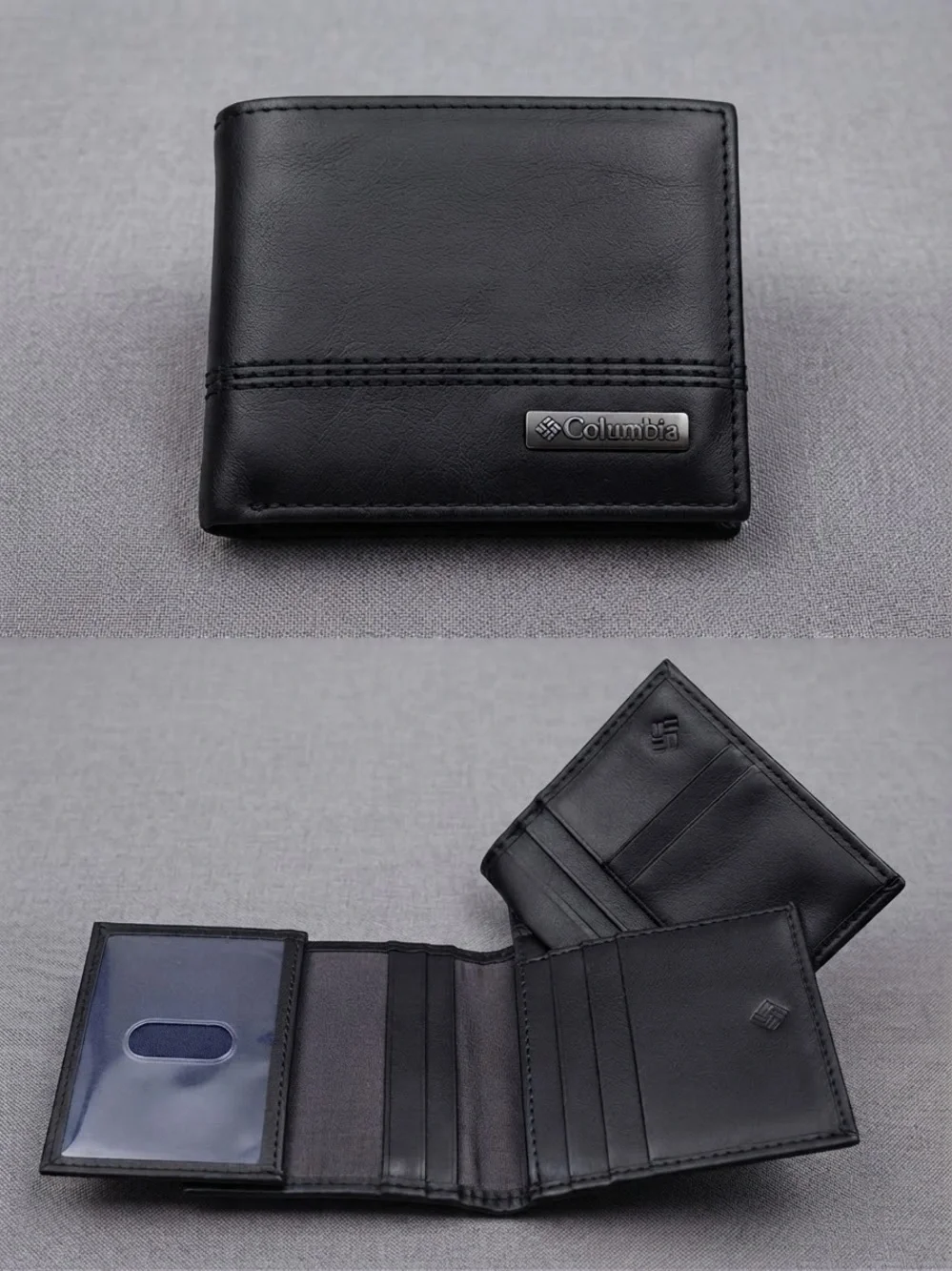 Columbia Black Leather Bi-Fold Card & Key Wallet